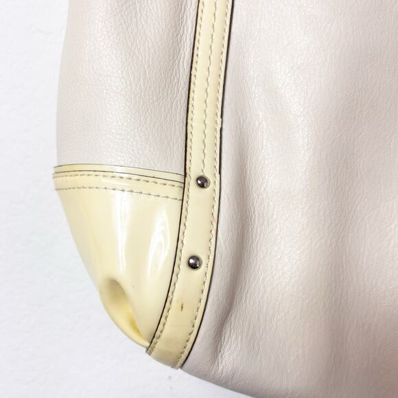 COACH ALEXANDRA CHAIN STONE LEATHER TOTE HOBO YELLOW CREAM SHOULDER HANDBAG - Picture 5 of 10